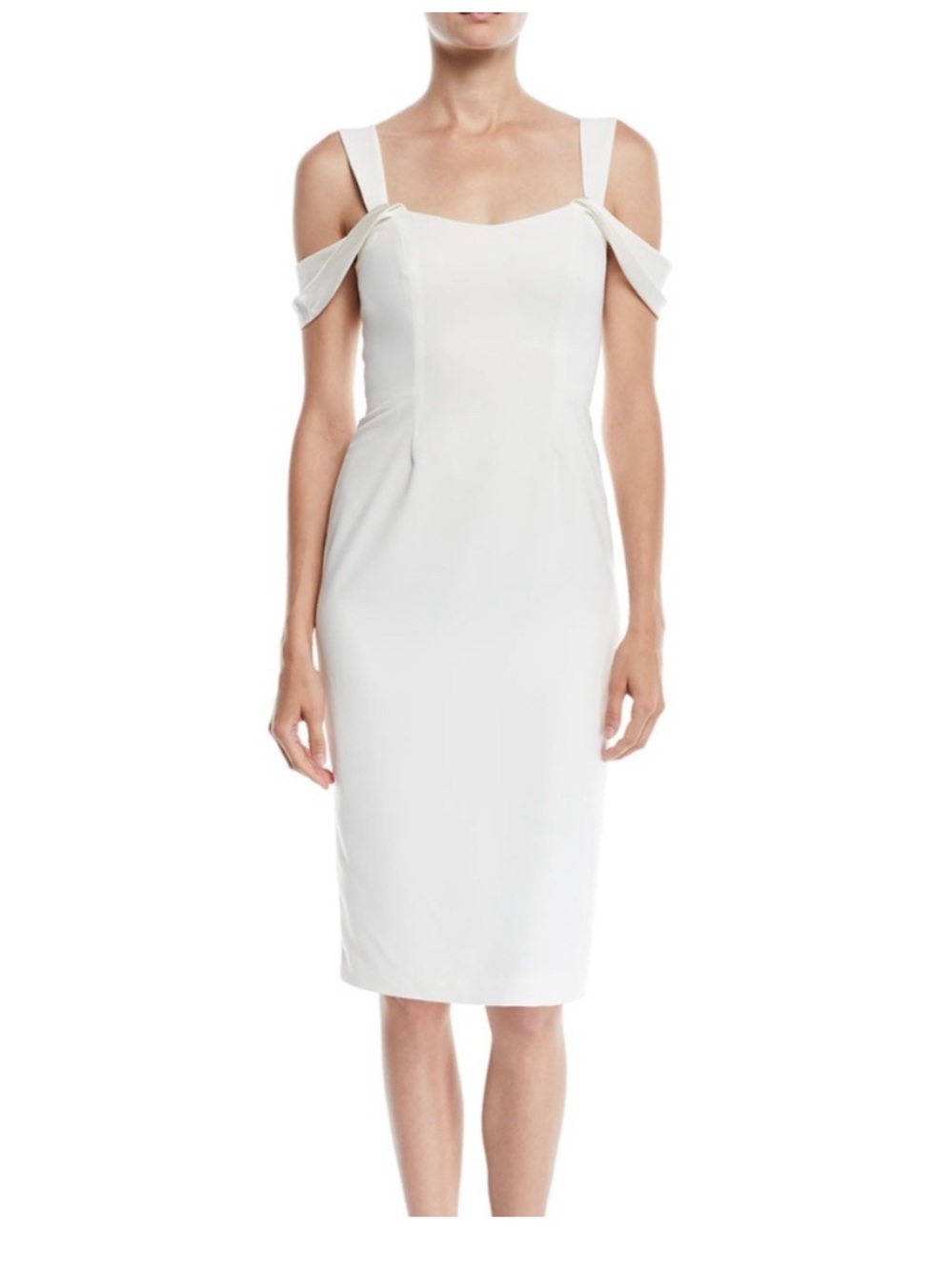 Halston Heritage White Off-Shoulder Midi Sheath Dress